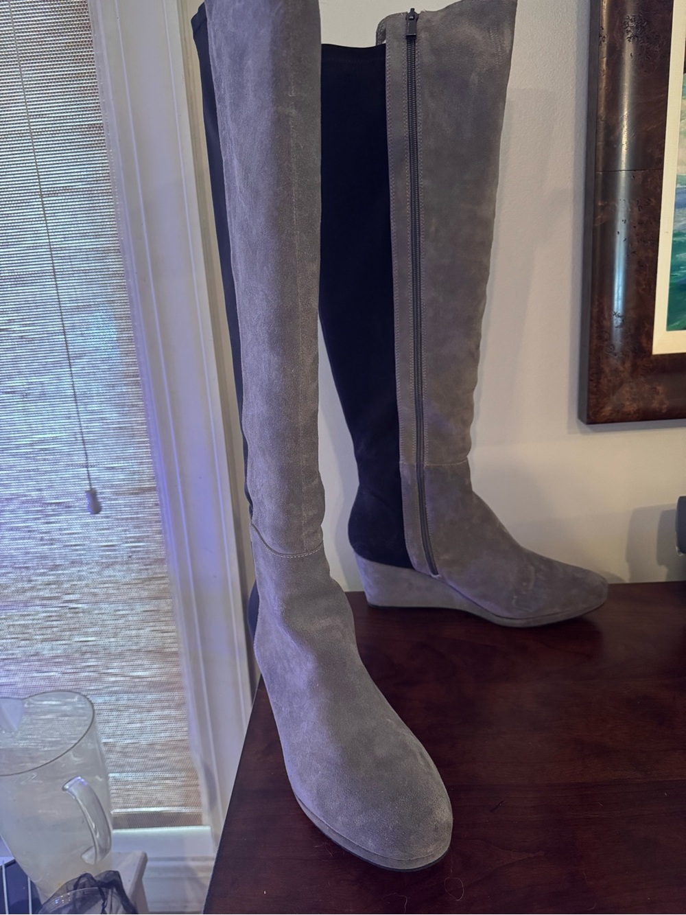 Vince Camuto Gray Suede Over-the-Knee Wedge Boots